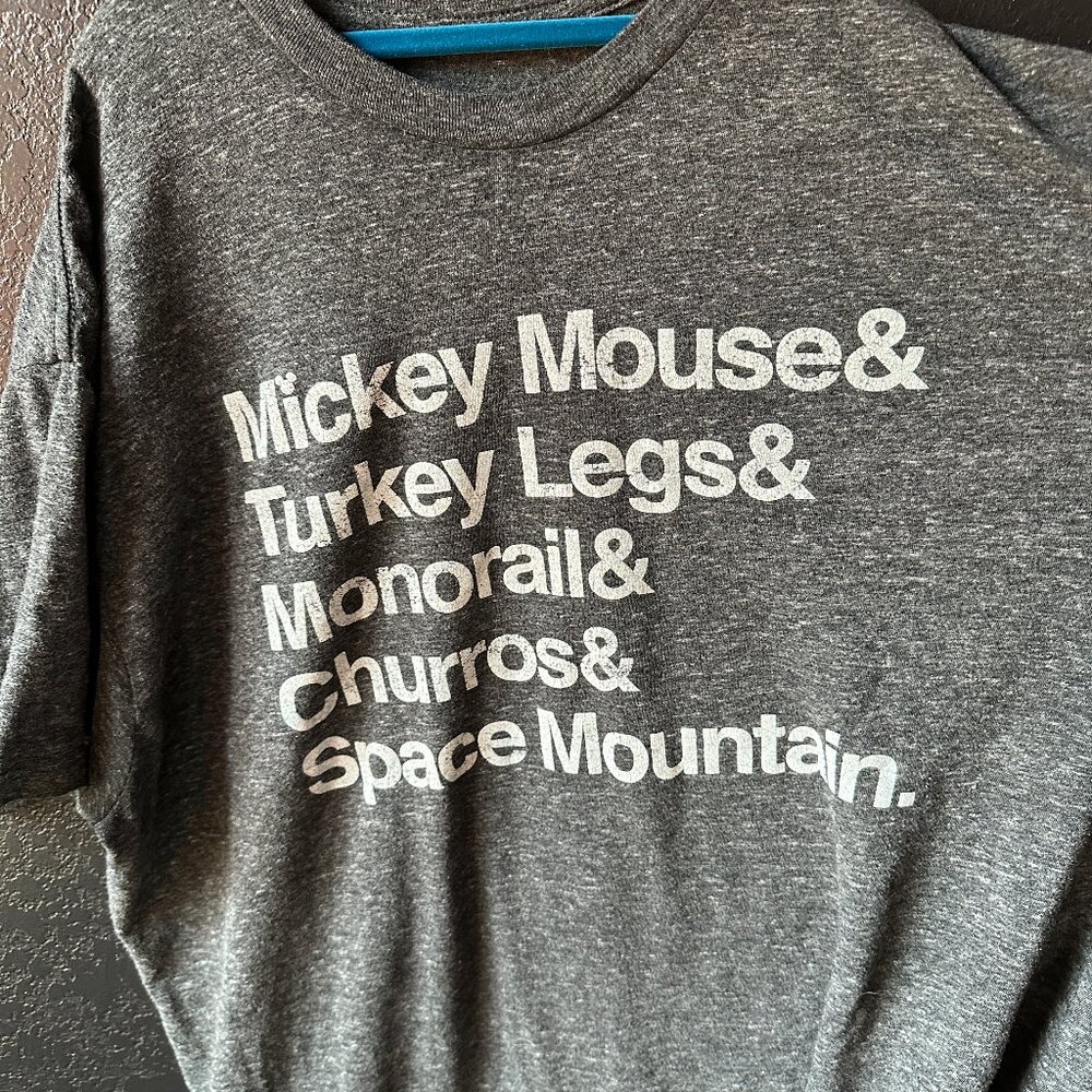 XL Disney Men's Mickey Mouse Turkey Legs Monorail Churros Space Mountain Tee